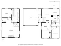 Black and white two-story house floor plan showing three bedrooms, two bathrooms, family room, living room, kitchen, dining area, laundry, garage, and deck. - Beise Real Estate